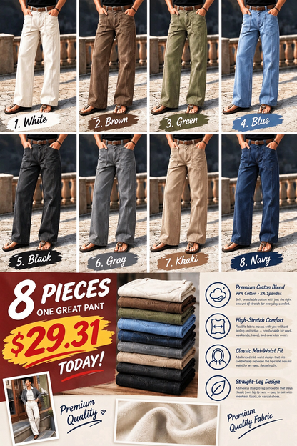 🔥 LAST DAY SALE –Solid Stitch Detail Patch Pocket Mid Rise Straight Leg Pants