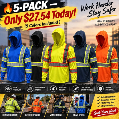 🔥 SPECIAL OFFER-Men's High Visibility Hoodie Work Shirt – Long Sleeve Reflective Safety Top