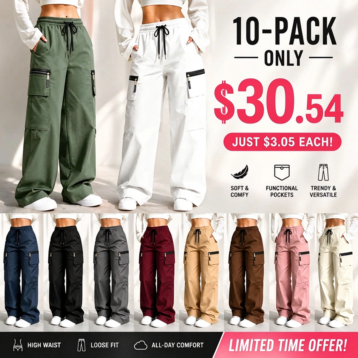 ⚡FINAL SALE 🔥Women’s lightweight loose cargo pants with multiple pockets