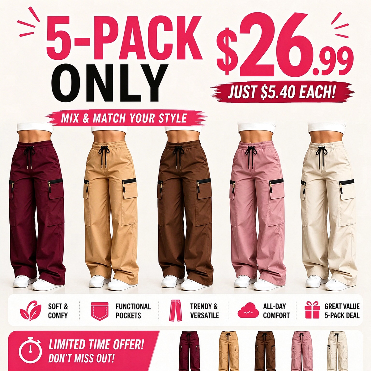⚡FINAL SALE 🔥Women’s lightweight loose cargo pants with multiple pockets