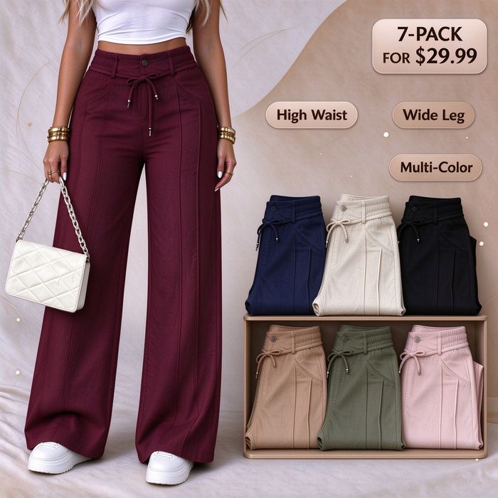 2026 New Women's Wide Leg Casual Pants Trouser, Vertical Line Pleated Design product view 1
