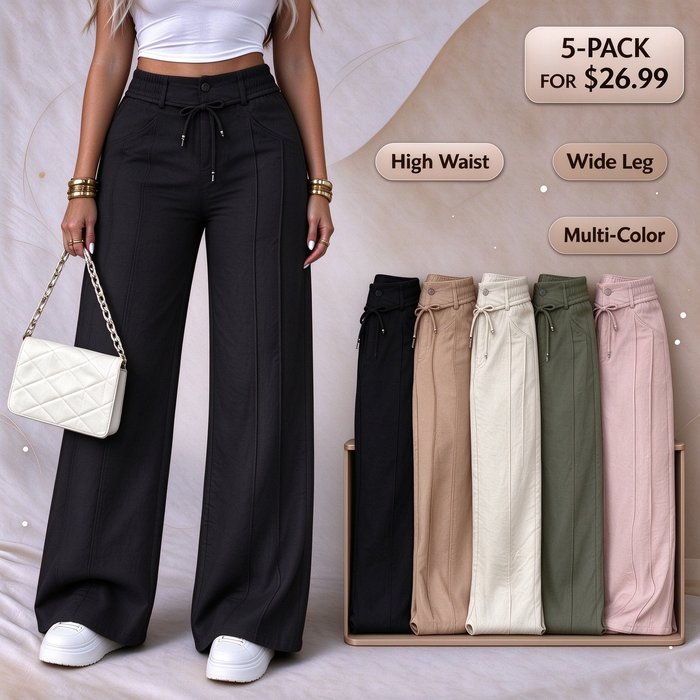 2026 New Women's Wide Leg Casual Pants Trouser, Vertical Line Pleated Design product view 2