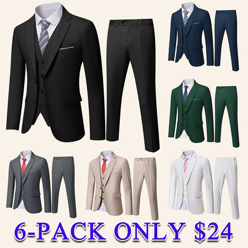 Men's 3-Piece Formal Suit Set Long Sleeve Blazer, Vest, Pants and Tie, Premium Business Wedding Groom Outfit