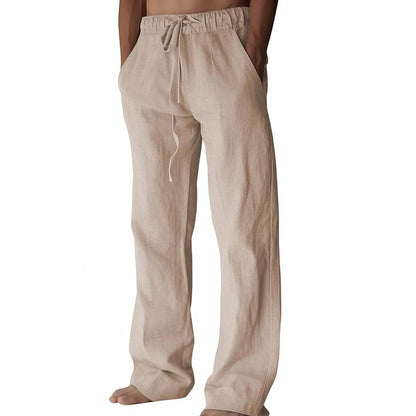 Men's Cotton Linen Pants ✨ Lightweight Wide Leg Casual Beach Pants with Elastic Waist & Pockets
