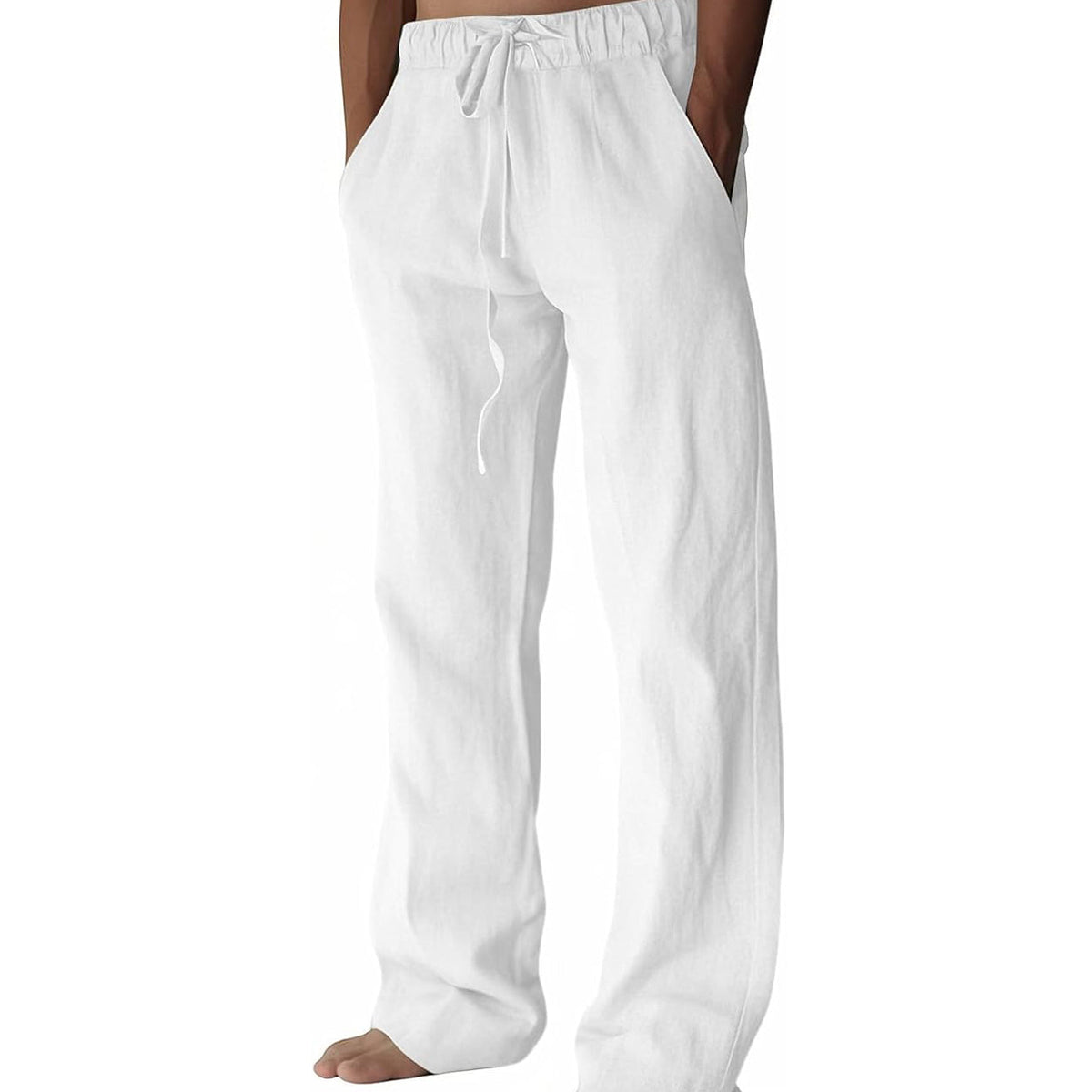 Men's Cotton Linen Pants ✨ Lightweight Wide Leg Casual Beach Pants with Elastic Waist & Pockets