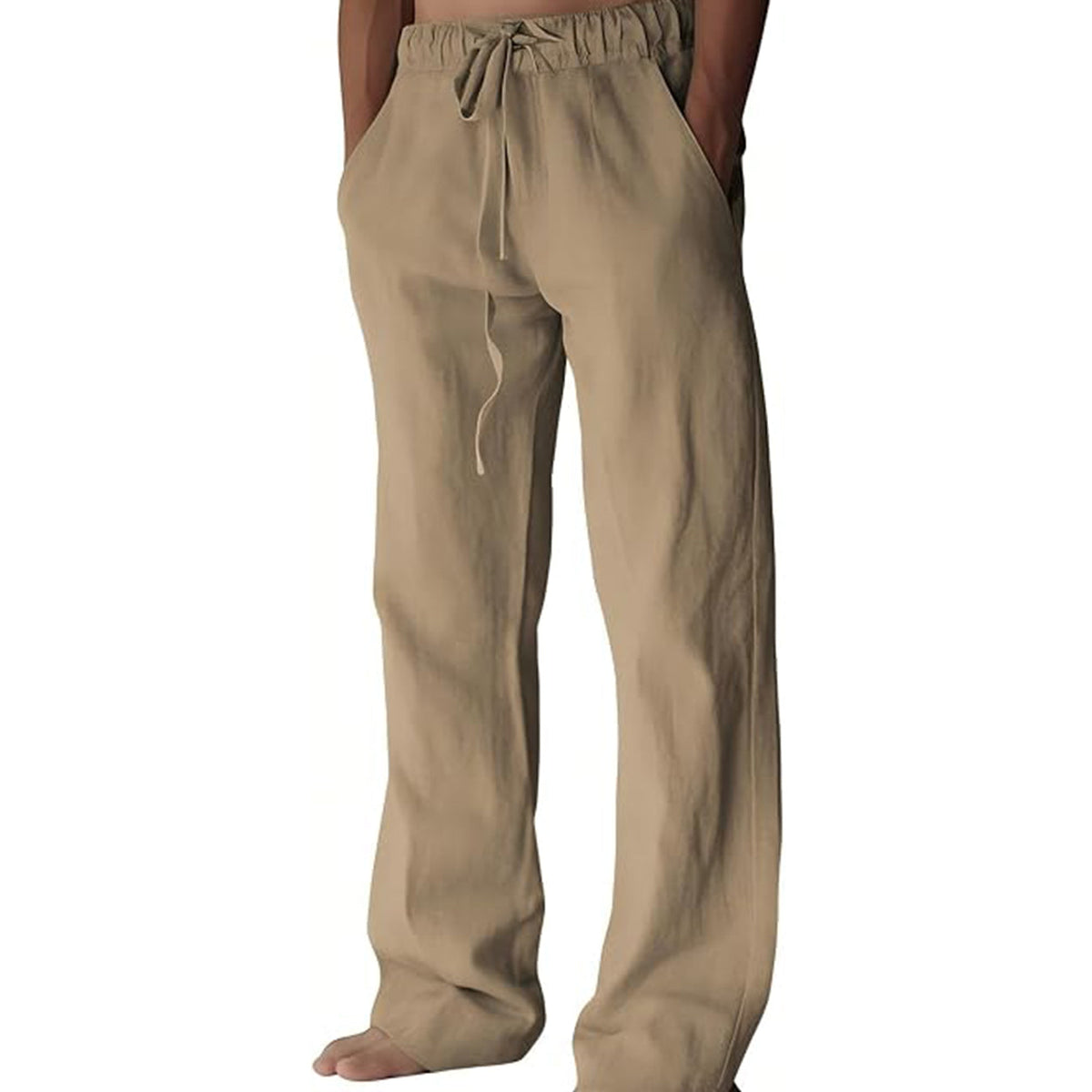 Men's Cotton Linen Pants ✨ Lightweight Wide Leg Casual Beach Pants with Elastic Waist & Pockets