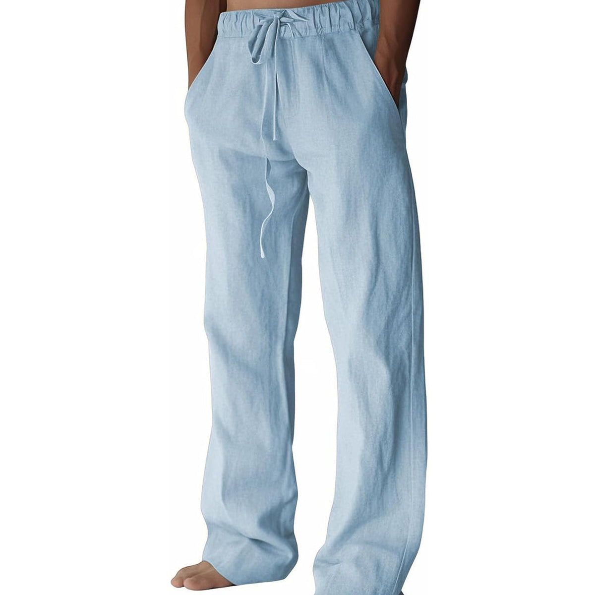 Men's Cotton Linen Pants ✨ Lightweight Wide Leg Casual Beach Pants with Elastic Waist & Pockets