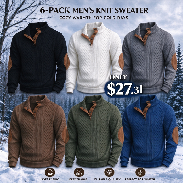 Men's Stand Collar Jacquard Knit Sweater, Micro Stretch 100% Polyester Elbow Patch Long Sleeve Top product view 4