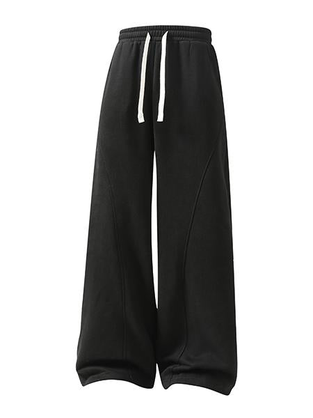 Unisex Fleece-Lined Warm Athletic Pants – Plus-Size Loose-Fit Casual Trousers with Drawstring Waist