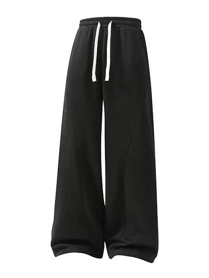 Unisex Fleece-Lined Warm Athletic Pants – Plus-Size Loose-Fit Casual Trousers with Drawstring Waist