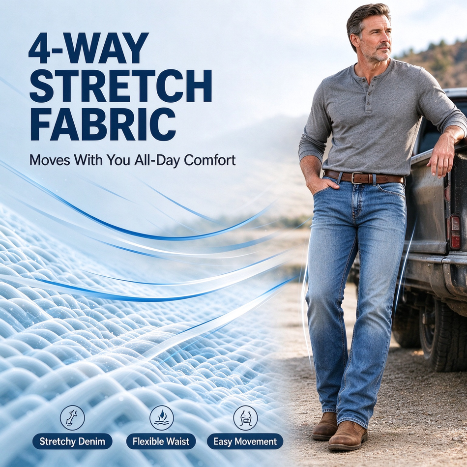 Men's relaxed boot cut jeans fit detail