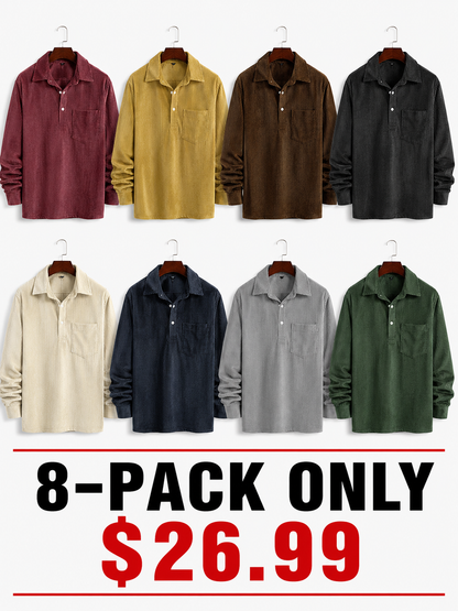 Men's Plain Pocket Half Button Corduroy Shirt