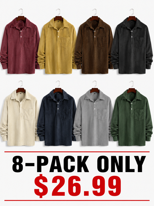 Men's Plain Pocket Half Button Corduroy Shirt