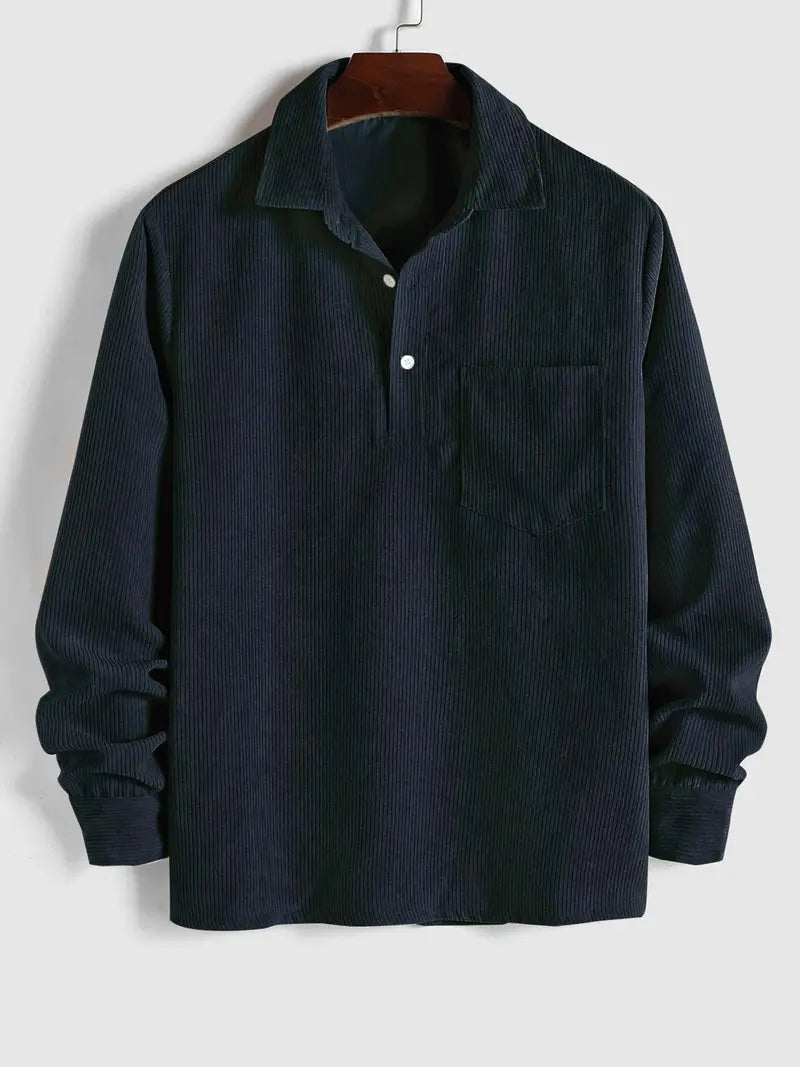 Men's Plain Pocket Half Button Corduroy Shirt