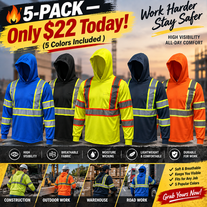 🔥 SPECIAL OFFER-Men's High Visibility Hoodie Work Shirt – Long Sleeve Reflective Safety Top